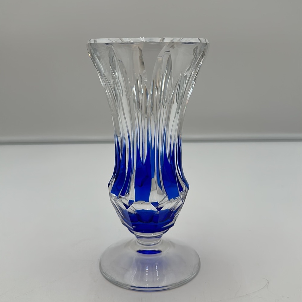 Art Deco Cobalt Blue Cut to Clear CRYSTAL VASE